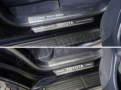 Toyota Land Cruiser (15–) Накладки на пороги с загибом (лист шлифованный надпись Toyota) 4 шт.
